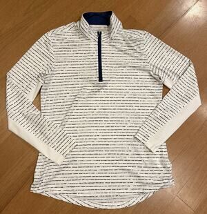 San Soleil Shirt Women Small Blue White Stripe Print 1/4 Zip Pullover UPF 50 EUC